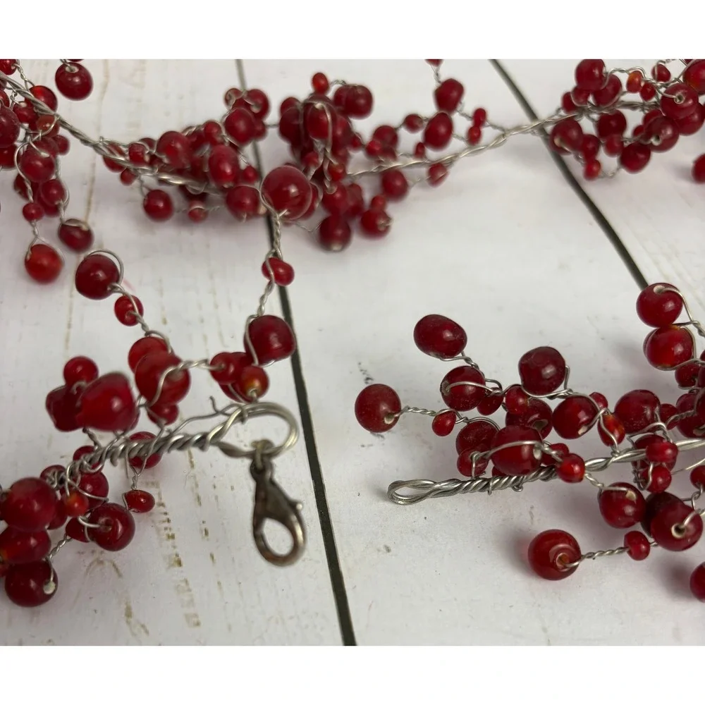 Vintage Red Berry Glass Bead & Wire Garland 74
